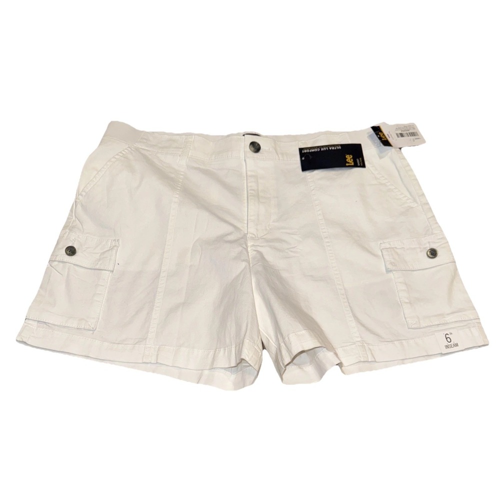 Womens Lee ‎ Cargo Shorts Size 16 M Midrise Reg Fit White Comfort Waistband New